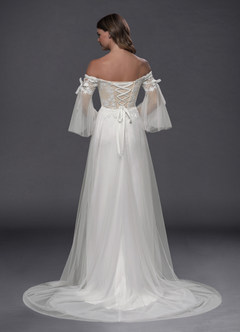 Azazie Stevie Wedding Dresses A-Line Lace Tulle Chapel Train Dress image2