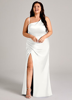 Azazie Madelyn Abiti da Damigella Abito Convertibile Sirena in Raso Elasticizzato Monospalla Bianco image15