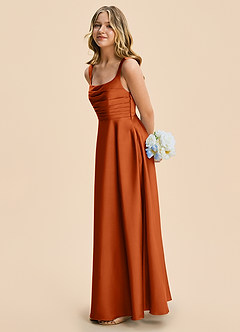 Azazie Azaria Junior Burnt Orange A-Line Pleated Stretch Satin Dress image4