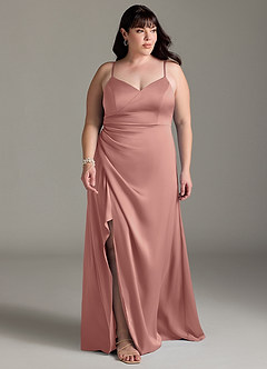 Azazie Marchella Bridesmaid Dresses Rosette A-Line Corset Stretch Satin Dress image7