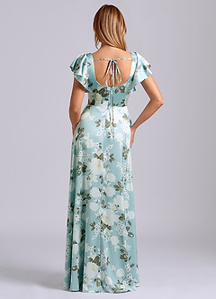 Azazie Bondi Bridesmaid Dresses Misty Floral Garden A-Line Bow Stretch Satin Dress image3