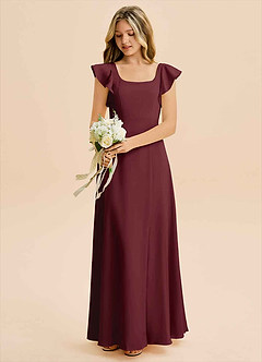 Azazie Bondi Junior Cabernet A-Line Side Slit Stretch Satin Dress image5