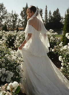 front Pearl Chantilly Lace Mantilla Veil