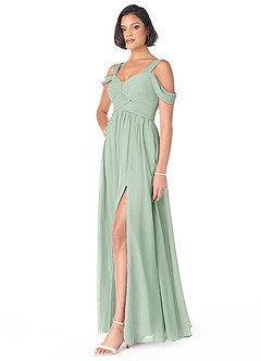 Azazie Lianne Bridesmaid Dresses Agave A-Line Off the Shoulder Chiffon Dress image3