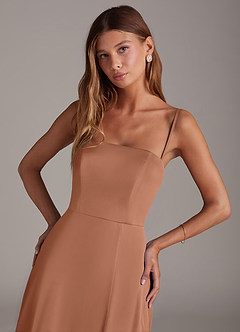Azazie Wren Bridesmaid Dresses Bronzer A-Line Strapless Stretch Satin Convertible Dress image2