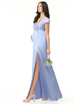 Azazie Allessia Maternity Bridesmaid Dresses A-Line Pleated Stretch Satin Floor-Length Dress image3