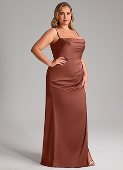 Azazie Leonis Bridesmaid Dresses Auburn Mermaid Pleated Stretch Satin Convertible Dress image14