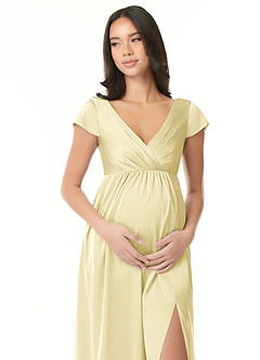 Azazie Allessia Maternity Bridesmaid Dresses A-Line Pleated Stretch Satin Floor-Length Dress image5