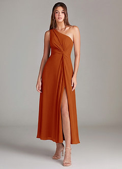 Azazie Brooke Brautjungfernkleider A-Linie One-Shoulder Chiffon Kleid Paprika image1