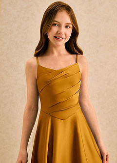 Azazie Coconut Girls Formal Sukienki dla dziewczynek sypiących kwiaty Linia A Pofałdowany Satyna elastyczna Długość podłogi Sukienka image6