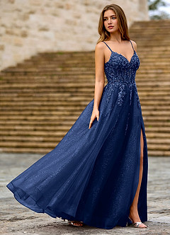 Milliener Bleu Marine Robe de bal en tulle à fleurs image8