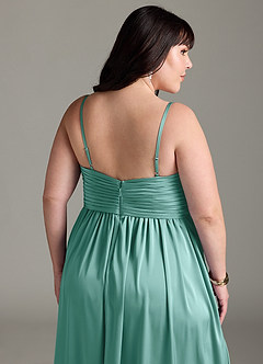 Azazie Alia Robes de demoiselle d'honneur Robe Trapèze en Satin extensible Plissée Aqua image15