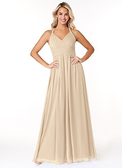 Azazie Ashia Bridesmaid Dresses Champagne A-Line Pleated Chiffon Dress image1
