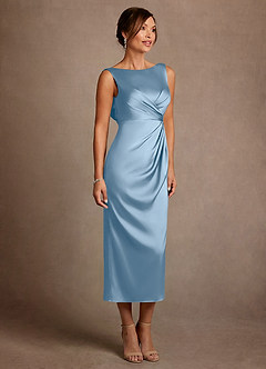 Azazie Mazhe Kleider für die Brautmutter A-Linie Plissee Stretch-Satin Kleid Puderblau image4