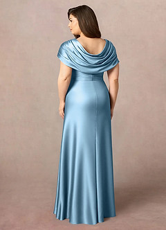 Azazie Branford vestidos de madre de la novia Vestido de Azul Acero de Satén Elástico de Corte En A con Plisado image10