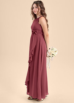 Azazie Lilenne Junior Vestido de Merlot de Gasa de Corte En A con Lazo image4