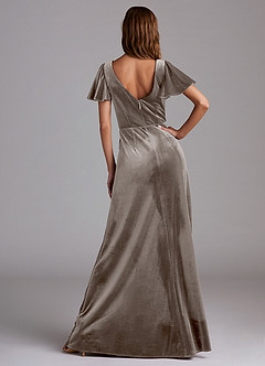 Azazie Soren Bridesmaid Dresses Silver Taupe A-Line Velvet Dress image6