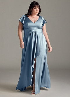Azazie Omari Bridesmaid Dresses Dusty Blue A-Line Stretch Satin Dress image7
