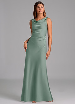 Azazie Nerine Bridesmaid Dresses Silver Sage A-Line Pleated Stretch Satin Dress image3