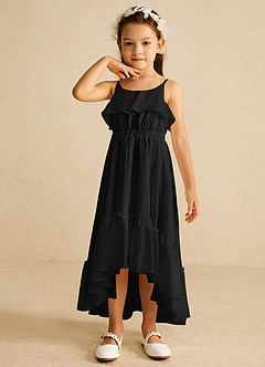 Azazie Karmen Flower Girl Dresses Black A-Line Ruched Chiffon Dress image4