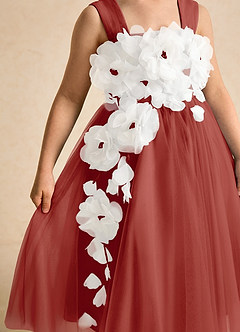 Azazie Dovey Abiti da Ragazza di Fiori Abito Principessa in Tulle Fiocco Terracotta image7