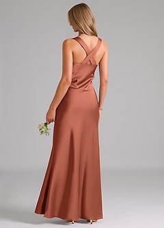 Azazie Kamila Robes de demoiselle d'honneur Robe Trapèze en Satin extensible Plissée Argile image2