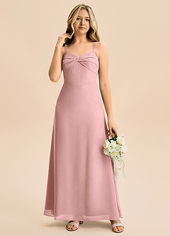 Azazie Jordyn Junior Vestido de Rosa Polvorienta de Gasa de Corte en A con Escote de Corazón image5