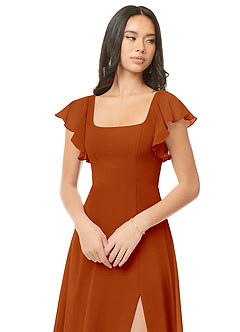 Azazie Bondi Bridesmaid Dresses Paprika A-Line Ruched Chiffon Dress image6