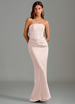 Azazie Emilia Suknie dla druhen Syrena Bez ramiączek Satyna elastyczna Do ziemi Sukienka image1