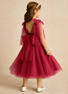 Azazie Dori Robe Demoiselle D'honneur Fillette Robe Trapèze en Tulle Rayé Écarlate image3