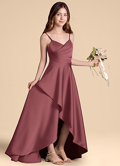 Azazie Prisha Junior Abito A-Line in Raso Elasticizzato Plissettato Merlot image8