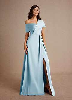 Azazie Milton Mother of the Bride Dresses Sky Blue A-Line Pleated Stretch Satin Dress image8
