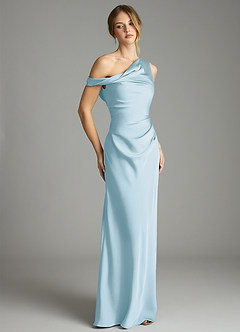 Azazie Emerson Bridesmaid Dresses Sky Blue Mermaid Off the Shoulder Stretch Satin Dress image5
