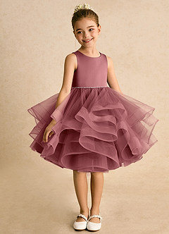 Azazie Tinie Blumenmädchenkleider Ballkleid Schleifen Tüll Kleid Amethyst image3