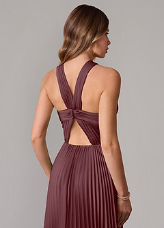 Azazie Afra Bridesmaid Dresses Sangria A-Line Pleated Stretch Satin Dress image6