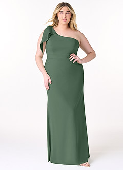 Azazie Rinna Bridesmaid Dresses Eucalyptus Mermaid One Shoulder Stretch Crepe Dress image5