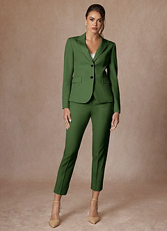 front Whitney Olive Refined Weave Performance Cropped Pants Suit