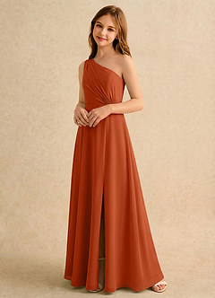 Azazie Puddles Girls Formal 플라워 걸 드레스 A라인 원 숄더 쉬폰 플로어 길이 드레스 image4