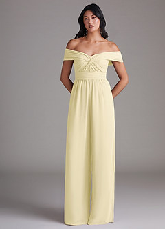 Azazie Lamara Jurken voor bruidsmeisjes Converteerbaar Jumpsuit van Chiffon Off the Shoulder Citroensorbet image3