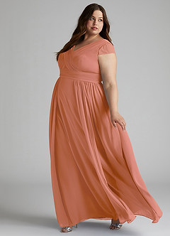 Azazie Organa Schlussverkauf A-Linie Plissee Chiffon Kleid Desert Rose image9