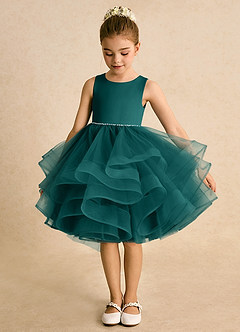 Azazie Tinie Flower Girl Dresses Peacock Ball-Gown Bow Tulle Dress image5