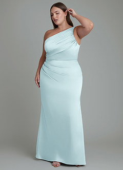 Azazie Akilah Bridesmaid Dresses Cloud Blue Mermaid One Shoulder Stretch Satin Dress image10