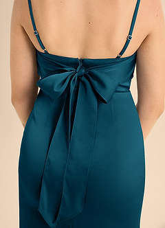 Azazie Mai Junior Robe Trapèze en Satin extensible Encolure en Forme de Cœur Bleu Encre image6
