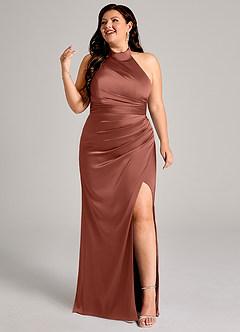 Azazie Jemma Vestidos de damas de honor Vestido de Castaño de Satén Elástico de Corte Recto con Plisado image9