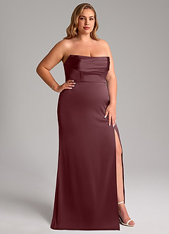 Azazie Saige Brautjungfernkleider Etui Schulterfrei Stretch-Satin Kleid Sangria image17