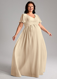 Azazie Verna Vestidos de dama de honra para maternidade Vestido Linha A Ruched Comprimento do chão Chiffon image9