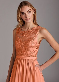 Azazie Elly Bridesmaid Dresses Sunset A-Line Lace Scoop Neck Chiffon Dress image6