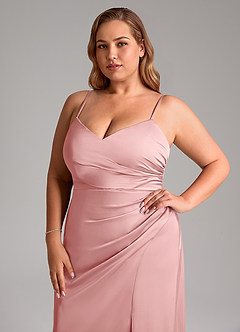 Azazie Azuree Brudtärnklänningar Klä av A-Linje i Stretch Satin Plisserad Puderrosa image14
