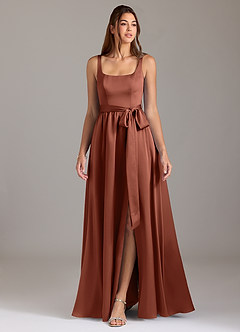 Azazie Elliott Bridesmaid Dresses Clay A-Line with Pockets Stretch Satin Dress image3