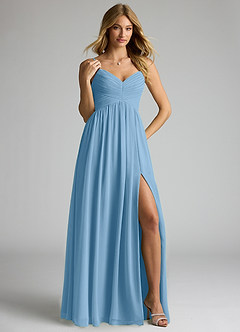 Azazie Alia Abiti da Damigella Abito A-Line in Chiffon Plissettato Blu Acciaio image4